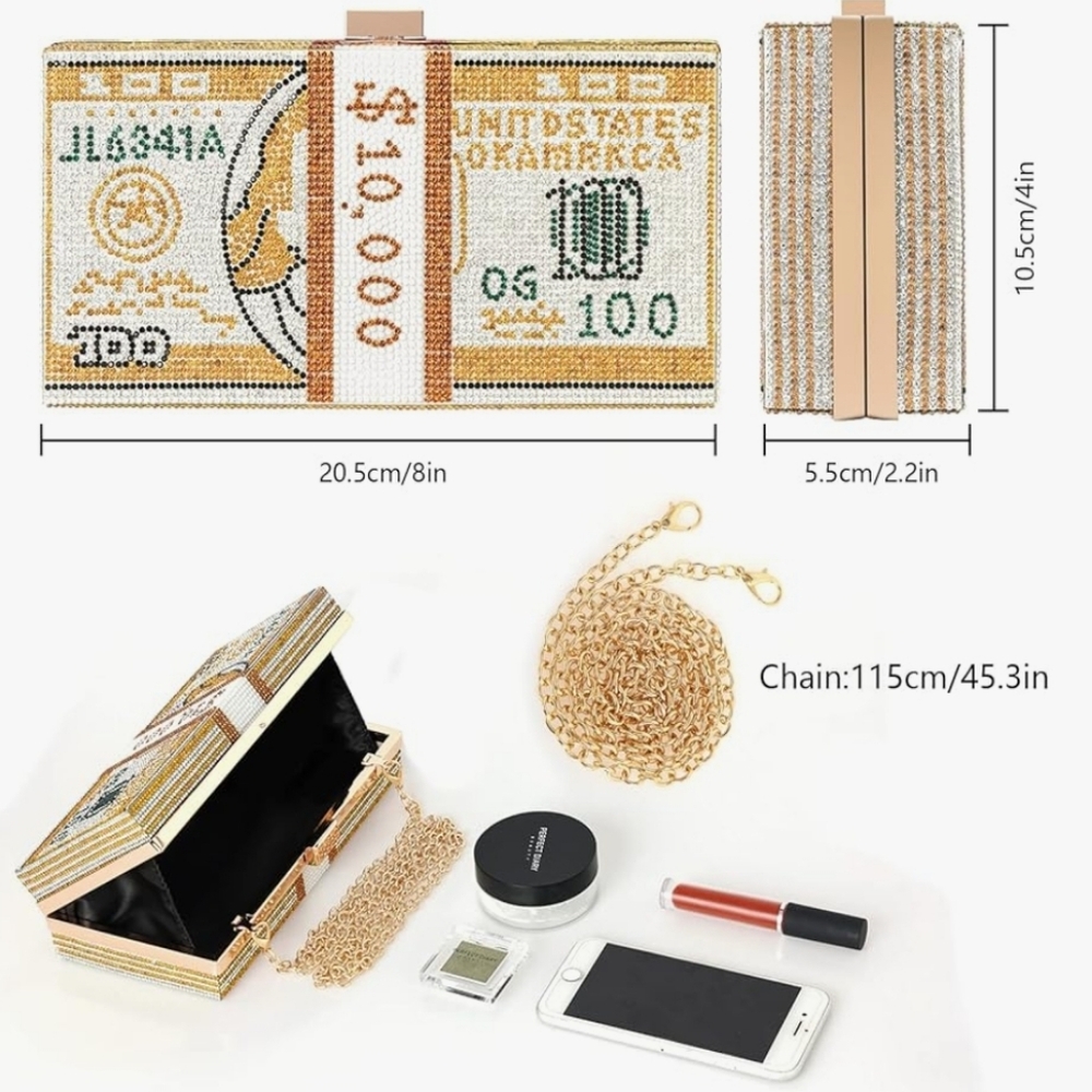 Rhinestone-embellished Money Bill Clutch - Picture 9 of 9